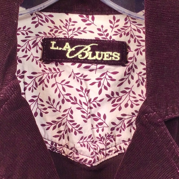 🍇VTG L.A.BLUES 90s Burgundy Corduroy Unique Design Riveted Metal Buttons - Picture 2 of 9